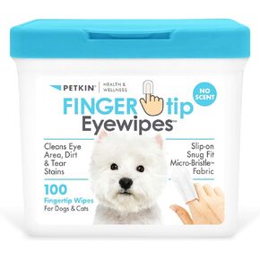 مناديل عين Petkin Fingertip للكلاب والقطط ، 100 مناديل الأصابع - الانزلاق ، ملاءمة دافئة ، نسيج صغرى من الخشن - ينظف منطقة العين ، بقع الأوساخ والدموع - مريحة ، مثالية للمنزل والسفر - بدون رائحة
