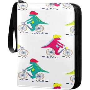 Card Binder 4 Pocket, Trading Card Binder Holder Fits 400 Cards with 50 Sleeves, Card Collection Binder Album Book Holder for Baseball Football Games Cards, Dinosaur