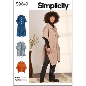 Simplicity Misses' Ponchos Sewing Pattern Kit, Code S9649, Sizes S-M-L-XL-XXL, Multicolor