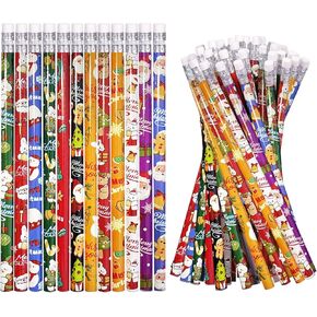 24 Pieces Christmas Pencils with Eraser Xmas Wood Pencils Snowman, Santa and Elk Pencil Assorted Christmas Stationery Pencil Christmas Party Supplies, 12 Styles(24)