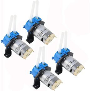 4Pcs DC 12V Self Priming Mute Peristaltic Liquid Pump Dosing Pump L Bracket Lab Peristaltic Water Pumps with Connector for Aquarium Analytical Home Bonsai Irrigation Watering DIY Lab Analytical