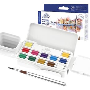 PHOENIX Twist Travel Watercolor Paint Set - 36 Classic Colors Artist Grade Half Pan Palette Portable Watercolor Pocket Set with Brush, Sponge, Bottle for Adults, Artists & Professionals