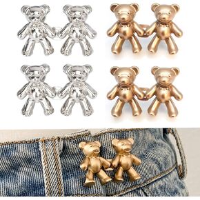 Pant Waist Tightener, Pants Button Tightener, Pants Tightener for Waist, Cute Bear Jean Buttons for Loose Jeans No Sew Button Pins for Jeans