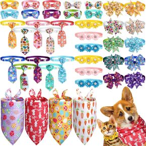 40 Pcs Easter Dog Bow Ties Set 26 Easter Gifts Pet Bowties 10 Pet Ties 4 Puppy Bandanas Dog Grooming Accessories for Bunny Cat Puppy (Egg Style)