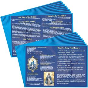 100 Pcs How to Pray the Rosary Prayer Card 6 x 4 Inches Laminated Pamphlet Paper How to Pray the Rosary Booklet Catholic for Beginners Sunday Learning(Light Blue)