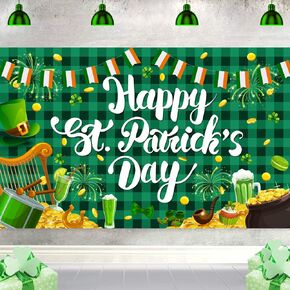 Large Happy St. Patrick's Day Banner Backdrops 72x43 Inch - St. Patrick's Day Decorations, Irish Luck Shamrock Decorations for St. Patrick's Party Decorations