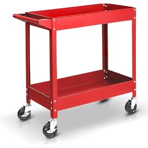 BIG RED Steel Rolling Service Tool Cart with 3 Tires , Heavy Duty Utility Cart on Wheels with Two Brake for Office，Kitchen，warehouse,400 lbs Capacity,Red