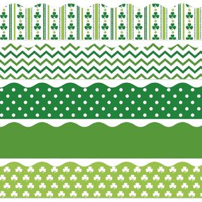 69Ft St. Patrick's Day Bulletin Board Border Green Shamrock Clover Dot Wave Self-Adhesive Scalloped Border Trim for School Classroom Office Party Decoration