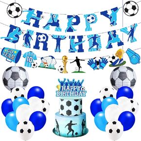 29Pcs Soccer Birthday Party Decorations for Men Boys Blue Soccer Happy Birthday Banner Cake Topper Soccer Ball Balloons Paper Lanterns for Soccer Sports Theme Birthday Party Decor Supplies