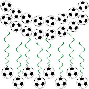 Gersoniel 32 Pieces Soccer Party Decorations Include 2 Pcs Soccer Banner Garlands 30 Pcs Soccer Hanging Swirls Birthday Party Supplies for Kids Soccer Clubs Sport Theme