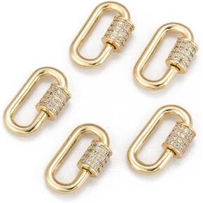 Stiesy 5 Pcs Brass Micro Pave Cubic Zirconia Screw Lock Charms Clasps 18K Gold Plated Oval Carabiner Jewelry Clasp for Necklace Bracelet DIY Craft