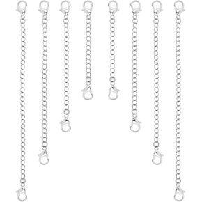 8pcs Extension for Necklace, 4 Size Jewelry Extenders Necklace Chain Extender Extension Chain for Jewelry Making Necklace Bracelet Anklet (Silver)