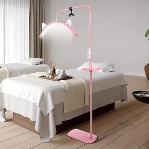 VINGVO Lash Light for Eyelash Tech, Estheticians Light with Adjustable Brightness & Height, Half Moon Light with Phone Holder, LED Beauty Lamp for Eyelash Extensions, Makeup,, Pink