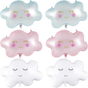 6 Pieces Cloud Balloons,White Cloud Foil Balloons,Cloud Balloons Baby Shower,Cute Cloud Shaped Balloons for Boys Girls Baby Shower Themed Party Birthday Party Wedding Decorations Supplies (Facecloud)