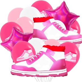 Hot Pink Sneaker Balloons Girls Retro Basketball Shoe birthday party decoration balloons Pink Sneaker Balloons for sports theme birthday party decorations Girls Birthday Party Decorations 19pcs