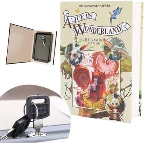 Real Pages Book Safe with Key Lock - Hollow Book with Secret Compartment, Anti-Theft Hidden Storage for Cash, Jewelry, Valuables, Home Security (Alice wonderland)