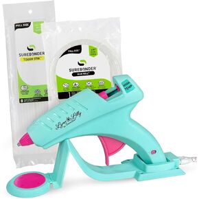 Surebonder Lynn Lilly Edition Cordless/Corded Full Size Hot Glue Gun Kit with All Purpose Hot Glue Roll and Tough High Strength Glue Sticks - Blue