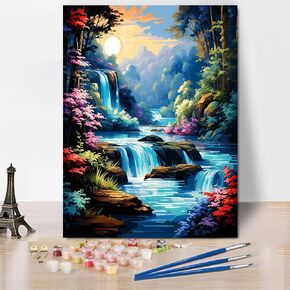 croshom Mountain Paint by Numbers for Adults-Scenery Paint by Number on Canvas, Paintwork with Paintbrushes Acrylic Paints, for Adults Students Beginner, for Home Wall Decor12x16 Inch