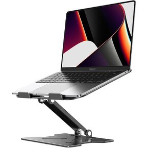 Aluminum Laptop Stand, Laptop Stand for Desk, Adjustable Height Ergonomic Computer Stands Compatible with MacBook Air, Pro, Dell, HP, Lenovo More, All 10-16'' Notebooks Laptops, Gray