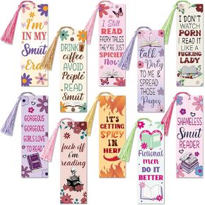 10Pcs Funny Bookmarks with Tassel for Reading Reader Gift, Cute Flowers Spicy Fairytale Book Marks for Women Men Paper Bookmark Page Makers for Adult Bookworm Bookish Gifts for Book Lovers
