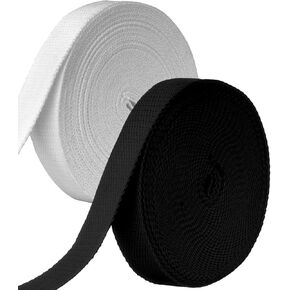 Cotton Webbing 1 Inch, 2 Rolls/20 Yards Cotton Webbing Straps for Tote Bag Handles, Cloth Belt, Arts and Crafts (White)
