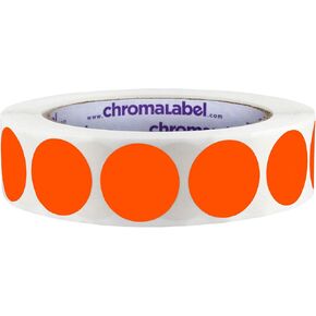 ChromaLabel 1 Inch Circle Labels, High Visibility Sticky Dots, Permanent Colored Dot Stickers Easy to Write on Labels - 1000 Sticker Dots per Roll, Matte Finish Fluorescent Red-Orange Circle Stickers