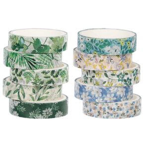 10 Rolls Washi Tape Set, Colored Floral Washi Tape, Decorative Stickers for Crafts with Flowers Leaves, Masking Stickers for Scrapbooking Junk Journal Supplies Gift Wrapping DIY