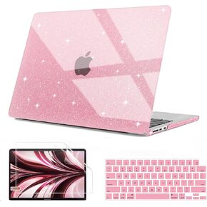 B BELK Compatible with MacBook Air 13 inch Case M4 2025 2024 2023 2022 M3 M2 A3240 A3113 A2681, Glitter Plastic Hard Shell Case+Keyboard Cover+Screen Protector for MacBook Air 13.6 inch, Sparkly Pink