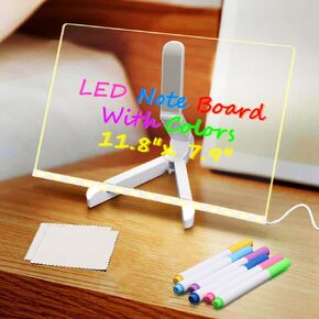 لوحة ملاحظات LED AIDUCHO مع الألوان 11.8 "× 7.9" ، لوحة رسم LED LED للطفل مع 7 علامات ألوان ، لوحة محو جافة أكريليك مضيئة مع لوحة كتابة LED LED إعادة إعادة الكتابة