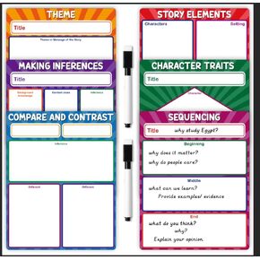 KIKIGOAL Reusable Magnetic Literature Teaching Charts, Dry Erase Handwriting Paper for Classroom Whiteboard, Reading Comprehension Anchor Charts Bulletin Board for Preschool Elementary Classroom