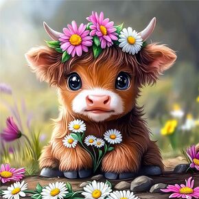 Lxmsja Cow Flower Diamond Art Kits for Adults, Landscape DIY Full Drill Diamond Painting Kits for Beginners, 5D Gem Art Crafts for Adults, Home Wall Decor 12x12 inch