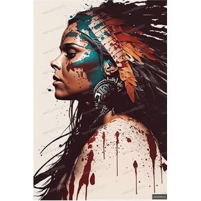 DIY Diamond Painting Kits White Horse Indian - 5D Diamond Painting, Full Round Diamond Painting Art Kit for Adults, for Room Decor & Living Room Decor Or Gifts 12X16 Inch