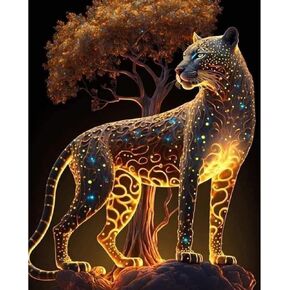 NAIMOER Leopard Diamond Art Kits for Adults, Full Drill Leopard with Tree Diamond Art Kits, DIY 5D Diamond Dots Paint with Diamonds Animals Diamond Art Kits for Home Decor 30x40cm