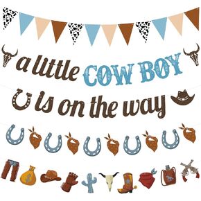 5 Pieces Western Cowboy Baby Shower Decorations Banners a Cowboy Is on the Way Banner Western Cowboy Party Decorations