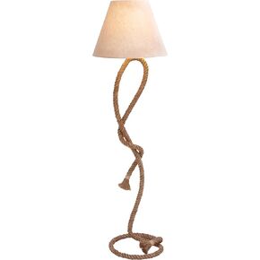 Deco 79 Jute Rope Room Floor Lamp Twisted Rope Standing Tall Lamp with Cream Linen Shade, Tall Lamp 18" x 18" x 63", Brown