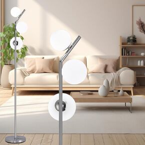 Modern Floor Lamp, LED Standing Tall Pole Lamp with Glass Shade, Elegant Mid Century Modern Floor Lamps for Living Room,Bedroom,Office,3 Lights (Bulbs Included)