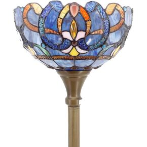 WERFACTORY Tiffany Floor Lamp Blue Purple Cloud Stained Glass Light 12X12X66 Inches Pole Torchiere Standing Corner Torch Uplight Decor Bedroom Living Room Home Office S558 Series (Blue Purple)