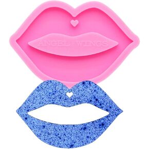 Shiny Glossy Fashion Kiss Lip Mouth Shape Keychain Silicone Mold with Hole for DIY Fondant Mold Candy Necklace Epoxy Jewellery Silicone Mold Resin Crafting Molds for Pendant Luggage Tag