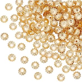 UNICRAFTALE 200pcs 5.5mm 18K Gold Plated Flower Bead Caps Spacer Stainless Steel Ends Caps for DIY Earrings Bracelet Necklace Jewelry Making Hole 1.2mm