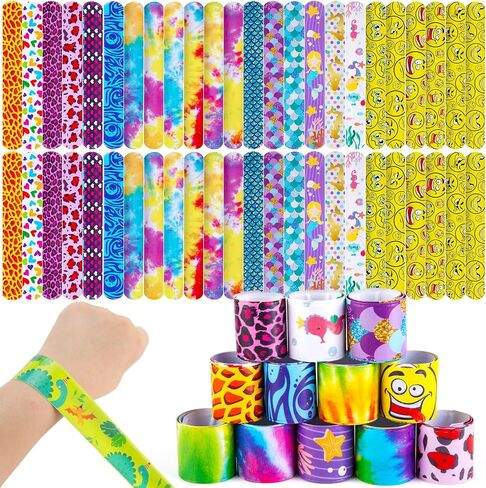 أساور Amor Presh Slap Bracelets Bulk ، 48pcs أساور Snap for Kids Tie Tie Dye Wrist Band Mermaid Sports for Party Guy Carnival Goodie Bags Groove Party in Kuwait