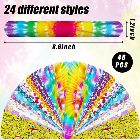 أساور Amor Presh Slap Bracelets Bulk ، 48pcs أساور Snap for Kids Tie Tie Dye Wrist Band Mermaid Sports for Party Guy Carnival Goodie Bags Groove Party in Kuwait