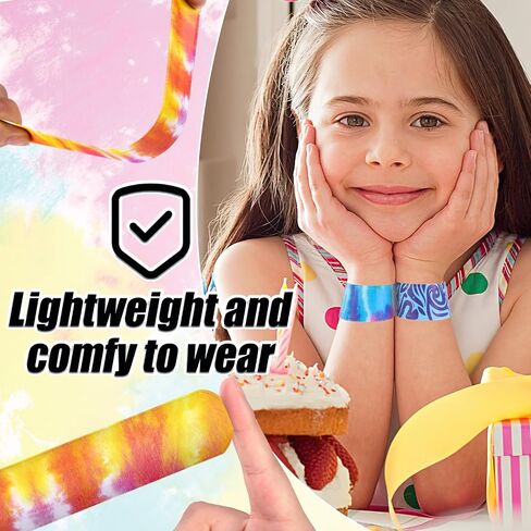 أساور Amor Presh Slap Bracelets Bulk ، 48pcs أساور Snap for Kids Tie Tie Dye Wrist Band Mermaid Sports for Party Guy Carnival Goodie Bags Groove Party in Kuwait