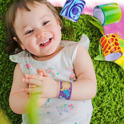 أساور Amor Presh Slap Bracelets Bulk ، 48pcs أساور Snap for Kids Tie Tie Dye Wrist Band Mermaid Sports for Party Guy Carnival Goodie Bags Groove Party in Kuwait