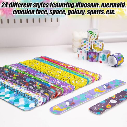 أساور Amor Presh Slap Bracelets Bulk ، 48pcs أساور Snap for Kids Tie Tie Dye Wrist Band Mermaid Sports for Party Guy Carnival Goodie Bags Groove Party in Kuwait