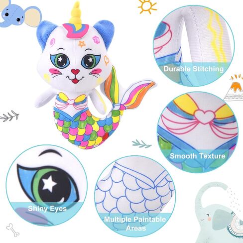 Coloring Plush Toy with 12 Washable Markers for Little Girls Doodle Dolls Arts and Crafts Soft DIY Washable Doodle Stuffed Animal Toy for Kids Ages 4-6 Birthday (Pink Cat) in Saudi Arabia