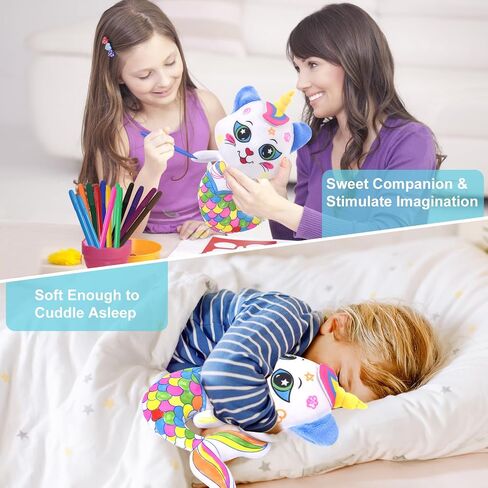 Coloring Plush Toy with 12 Washable Markers for Little Girls Doodle Dolls Arts and Crafts Soft DIY Washable Doodle Stuffed Animal Toy for Kids Ages 4-6 Birthday (Pink Cat) in Saudi Arabia