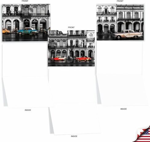 The Best Card Company - 10 Blank Notes Boxed Set (4 x 5.12 Inch) - All Occasion Thnk You Cars Notecards, Just because, Miss You Friendship Bulk Pack for Him, Men - Vintage Vehicles M4182OCB-B1x10-NB in Kuwait