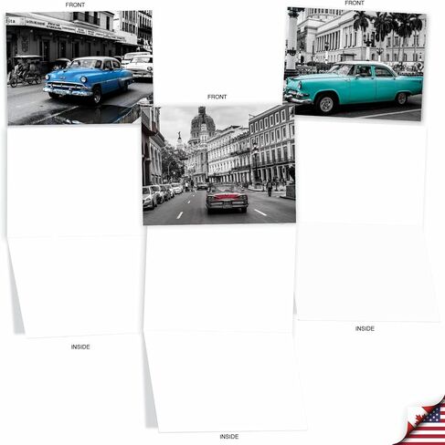 The Best Card Company - 10 Blank Notes Boxed Set (4 x 5.12 Inch) - All Occasion Thnk You Cars Notecards, Just because, Miss You Friendship Bulk Pack for Him, Men - Vintage Vehicles M4182OCB-B1x10-NB in Kuwait