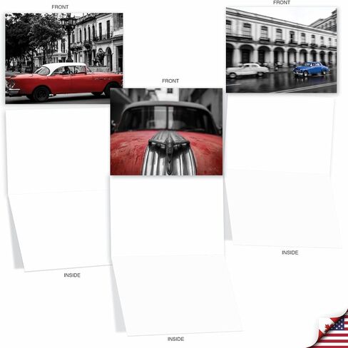 The Best Card Company - 10 Blank Notes Boxed Set (4 x 5.12 Inch) - All Occasion Thnk You Cars Notecards, Just because, Miss You Friendship Bulk Pack for Him, Men - Vintage Vehicles M4182OCB-B1x10-NB in Kuwait