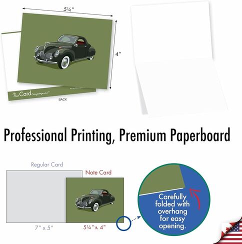 The Best Card Company - 10 Blank Notes Boxed Set (4 x 5.12 Inch) - All Occasion Thnk You Cars Notecards, Just because, Miss You Friendship Bulk Pack for Him, Men - Vintage Vehicles M4182OCB-B1x10-NB in Kuwait